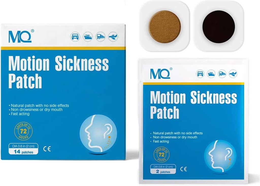 MQ 42ct Motion Sickness Patches Non Drowsy, Sea Sickness Patches for Cruise Travel Essentials, Waterproof Patch behind Ureche for Car Airplane Altitudine Boala, Long Last 72H