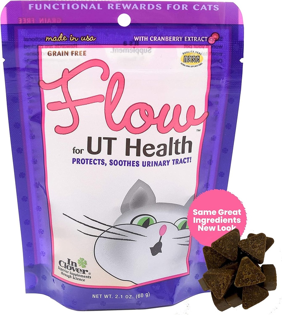 În Clover Flow Soft Chews pentru pisici. Suport zilnic pentru UT Health. Formulat științific cu ingrediente naturale pentru a menține tractul urinar curge natural