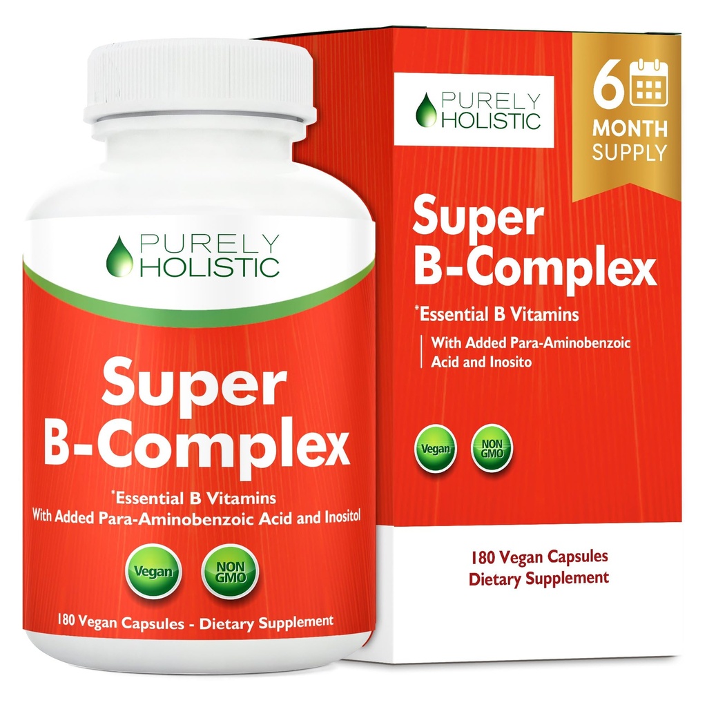 Vitamina B Complex - 8 Super B Complex Vitamine cu Choline & Inositol, Vitamine B1, B2, B3, B5, B6, B8, B9 & B12 - B100 Complex - 180 Capsule Vegan - 6 Luna de aprovizionare - Made in the USA