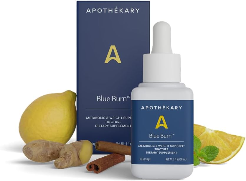 Apothekary Blue Burn Supliment Herbal Picături lichide, Dietary Metabolizare Supplement 1.22 Fl Oz, 30 Servings