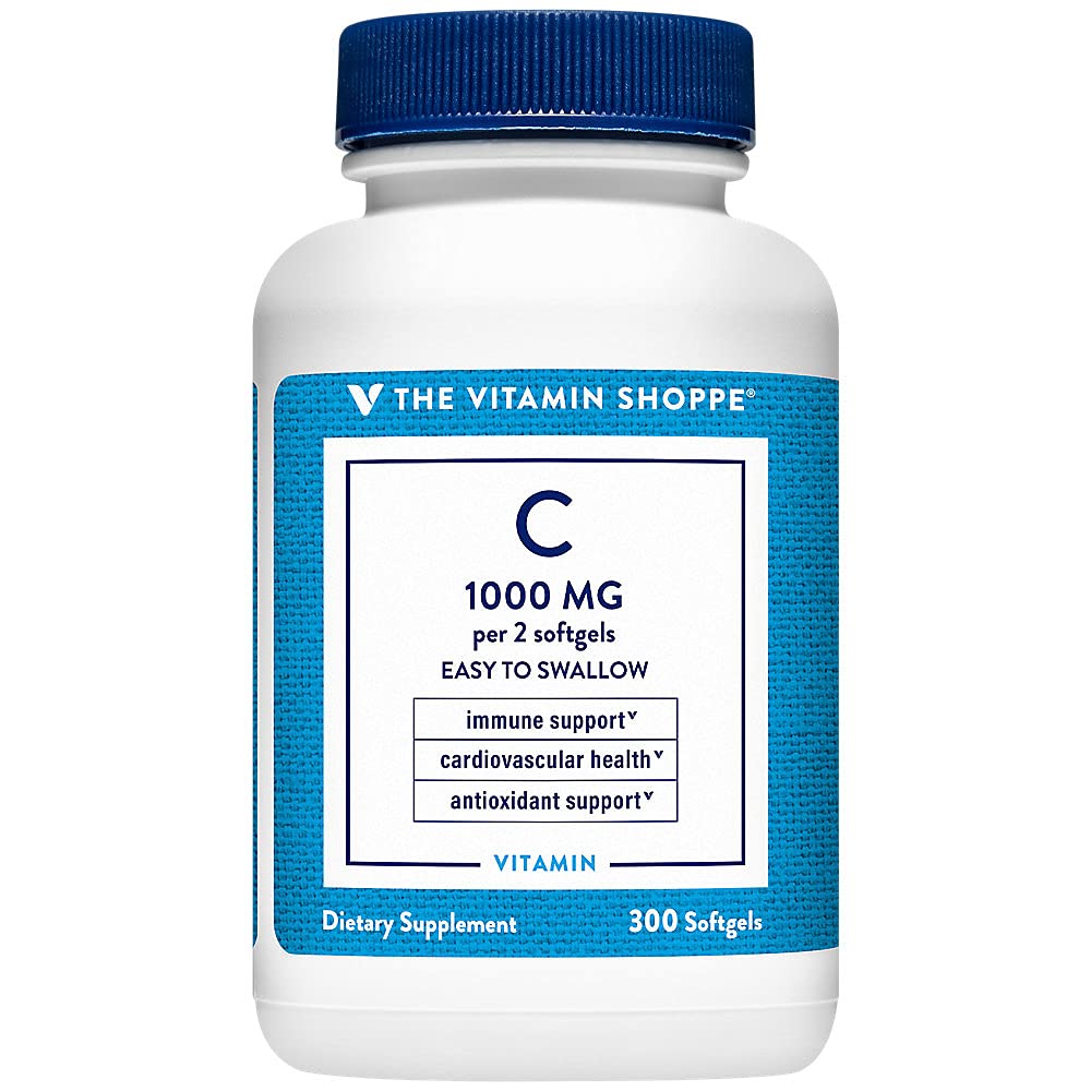 Vitamina Shoppe vitamina C 1000MG, ușor de înghițit, antioxidant care susține sănătatea imună și cardiovasculară (300 Softgels)