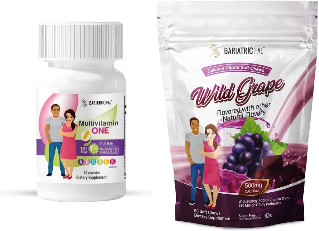 BariatricPal Duodenal Switch Complet 30 de zile de alimentare Vitamina pachet (Lon-Free Capsule Citrat de calciu Chews moale cu Probiotice - struguri sălbatici)