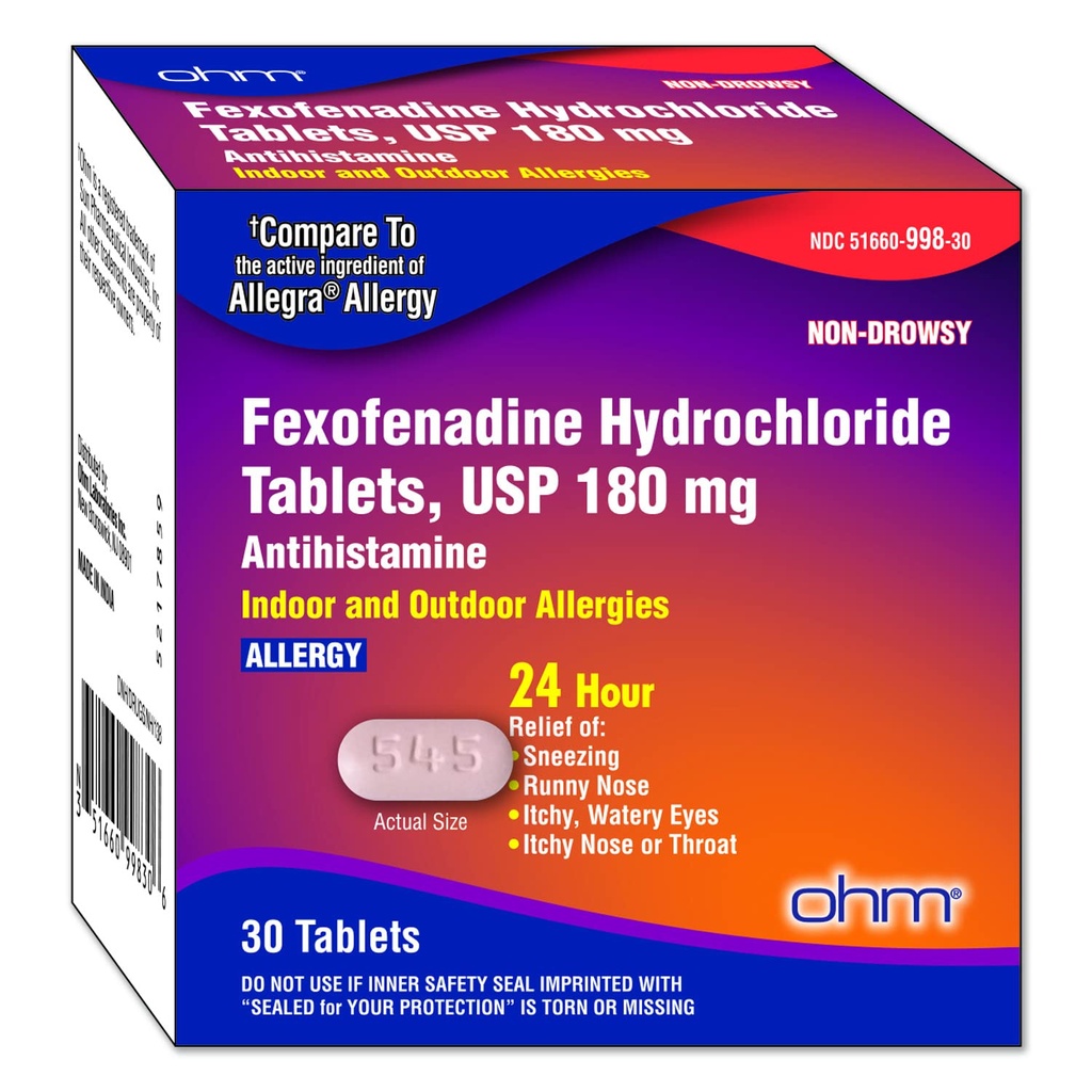 Ohm Fexofenadină antihistaminică în aer liber Altergie comprimate de relief 30ct