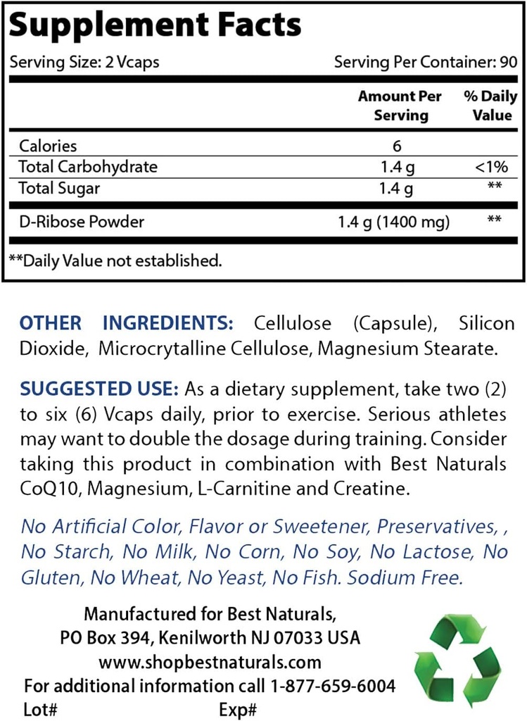 Cele mai bune naturale D-Riboză pulbere 1 Lire & Acetil L-Carnitină 1000mg