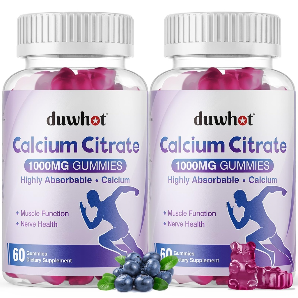 Citrat de calciu Gumies, Citrat de calciu masticabil 1000mg pentru os, Musculare si suport imunitar, Absorbtie finala Suplimente de calciu pentru femei si barbati, afine,120 Chews