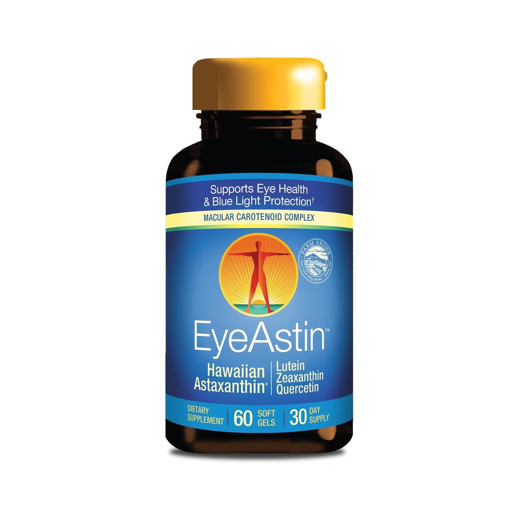 EyeAstin, BioAstin Hawaiian Astaxantină cu lutein & Zeaxantină, Sprijină Sănătatea Ochilor Natural, 60 Conte