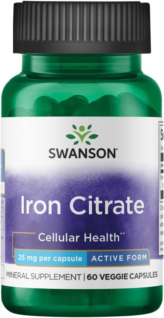Swanson Iron Citrate 25 Milligrams 60 Veg Capsule