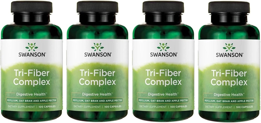 Swanson Tri-Fiber Complex - Digestive Health Suplement Made with Psyllium, Oat Bran, & Apple Pectin - (100 Capsule) (4 Pack)