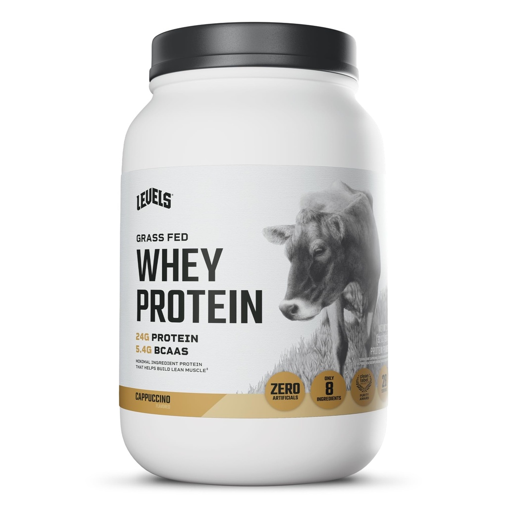 Nivele Grass Pudră de proteine Fed Whey, Nu Artificiale, 24G de proteine, Cappuccino, 2LB