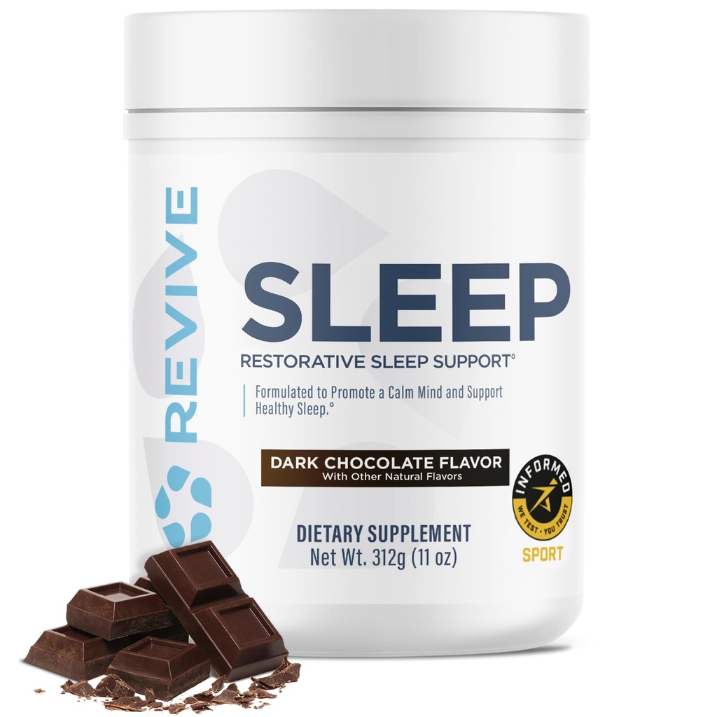 Revive MD Sleep Supplement for Adulti, Ciocolata Intunecata - Suplimente de somn cu Magneziu (Glicinat), Inositol, Glicină & L-Teanină - Promovează relaxarea și sănătatea somnului (30 Serviri)