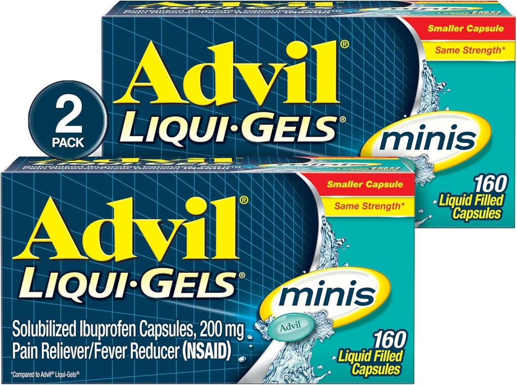 Advil Liqui-Gels mini-durere Reliever și Reductor de febră, Pain Medicine pentru adulți cu Ibuprofen 200mg pentru calmarea durerii - 2x160 Capsule umplute cu lichid