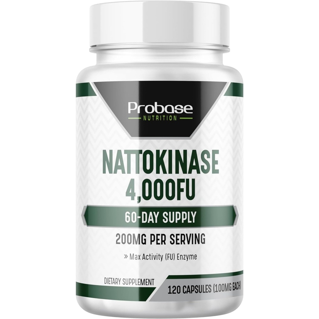 Proba de nutriţie Nattokinază Supliment 4000 FU Servings, 120 capsule (derivate din Natto japonez) Enzime sistemice pentru suport cardiovascular şi circulator