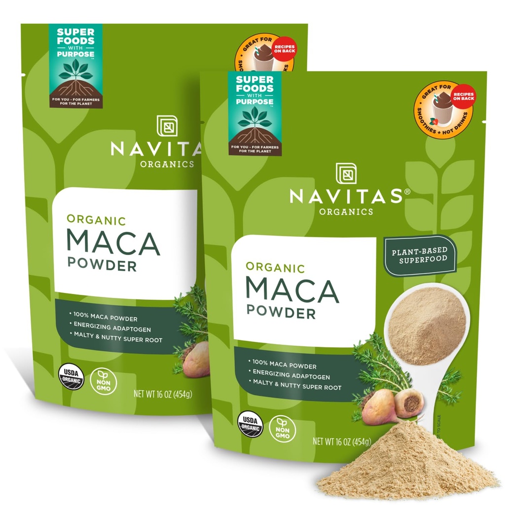 Navitas Organics Maca Powder, 16oz. (2-Pack), 181 Servings - Organic, Non-Gmo, Temp-Dried scăzut, Gluten-Free, Light Brown