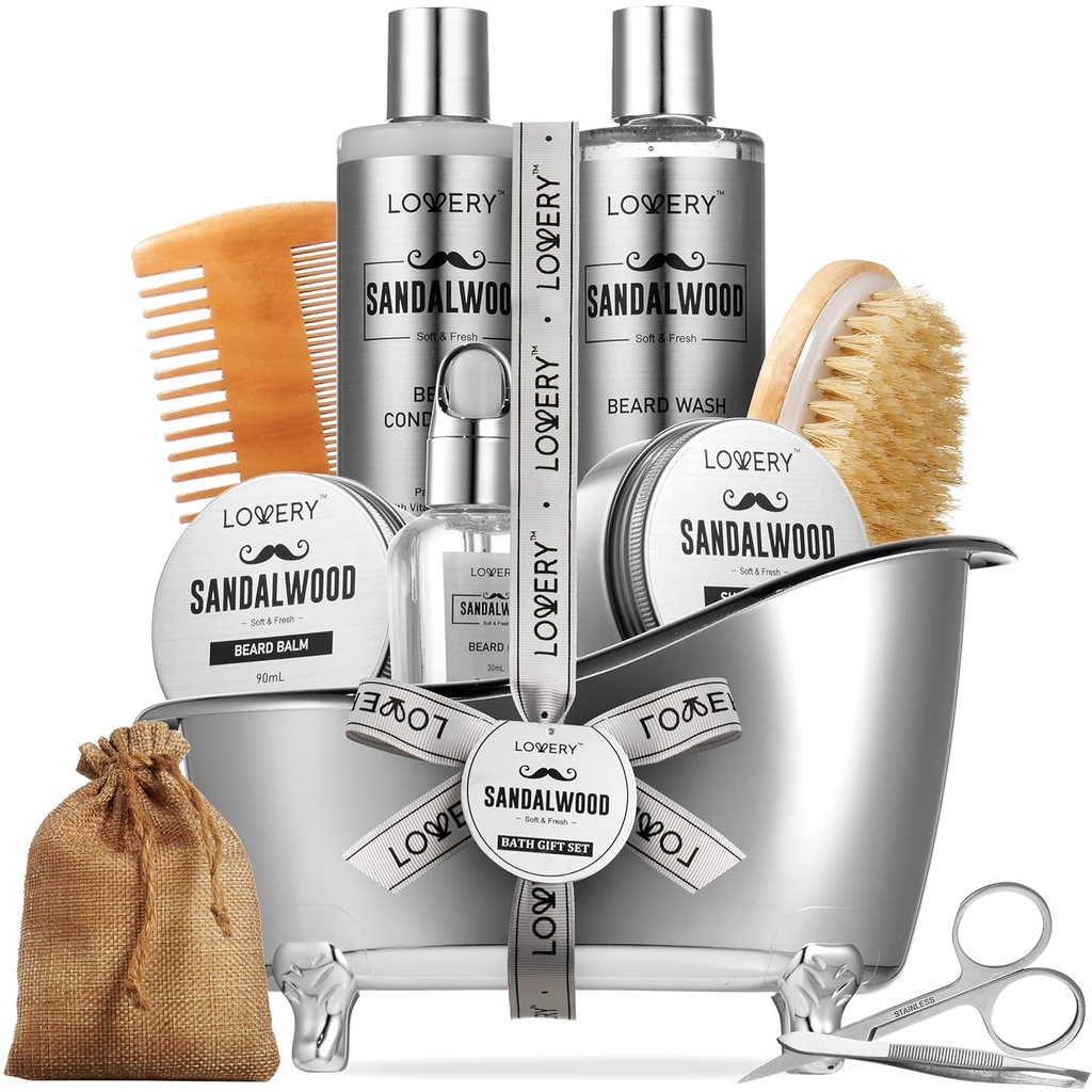 Cadouri pentru barbati, Kit de santalwood pentru barbă, Kit pentru bărbaţi pentru iubit tată, El, 11pc barbă pentru îngrijirea bărbaților Barbă, Barbă de creștere și trimming cadou, Barbă de creștere ulei și mai mult