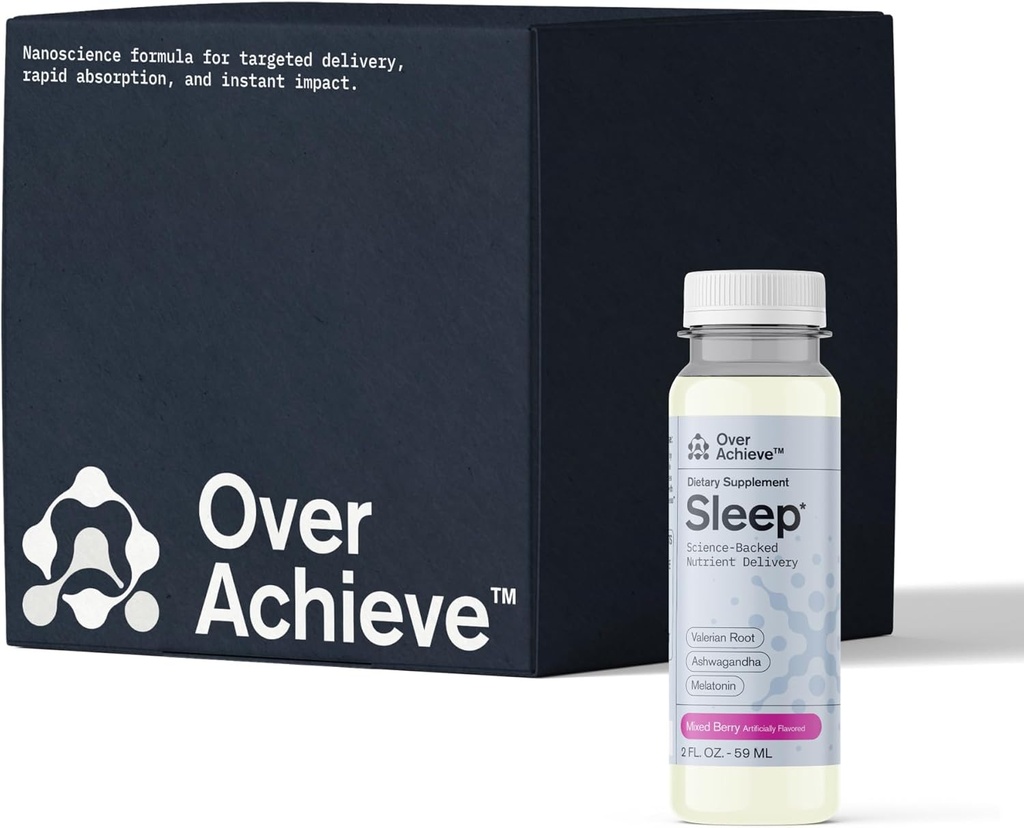 Sleep Drink with Advanced Nanoscience Technology - Contine Melatonina, Ashwagandha si radacina Valeriana - 12 Pack Lichid de dormit Ajutor pentru cădere Adormit mai repede, Mix Berries 2oz