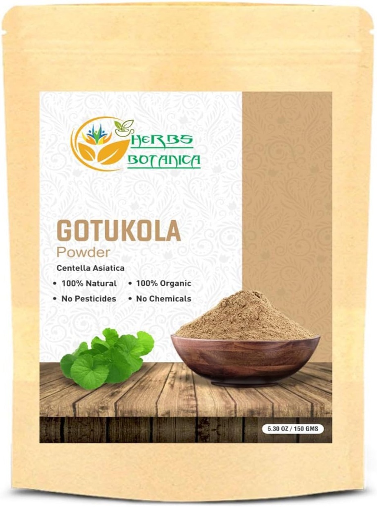 Herbs Botanica Gotu Kola pulbere (Centella asiatica) 5.3 oz/150 GMS pentru ceai, creşterea părului şi wellness Sistem nervos fin sol Herbal pulbere pentru DIY Beauty & Suplimente