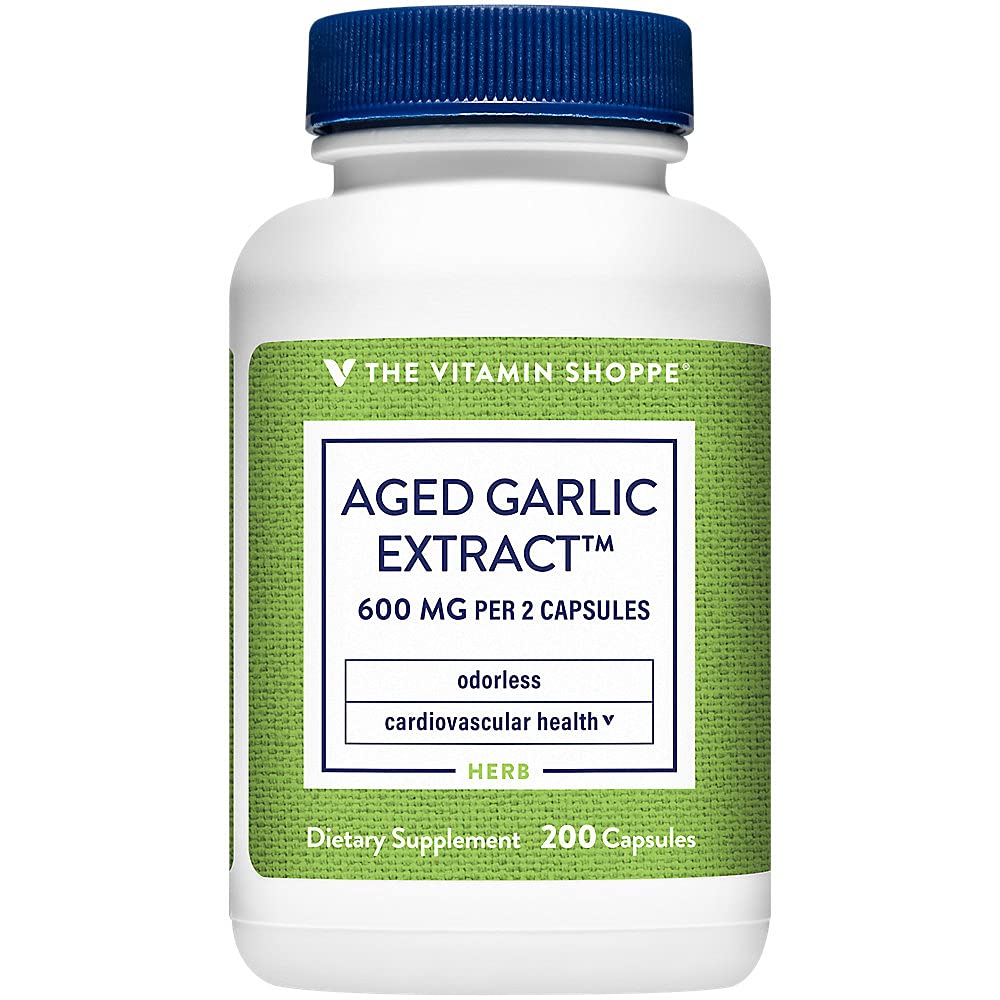 Extractul de usturoi Odorless Aged Vitamin Shoppe - Susţine sănătatea cardiovasculară - 600 MG (200 capsule)