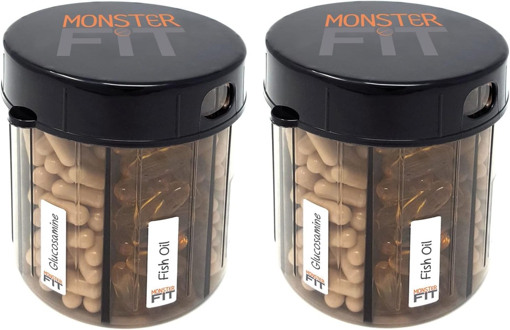 Monstru supliment de medicamente Pilula Dispenser cu etichete de compartimentare - Extra mari pastile container mâner aproape orice supliment - Ușor de a dispensa (Monster Fit - 2 ambalaj)