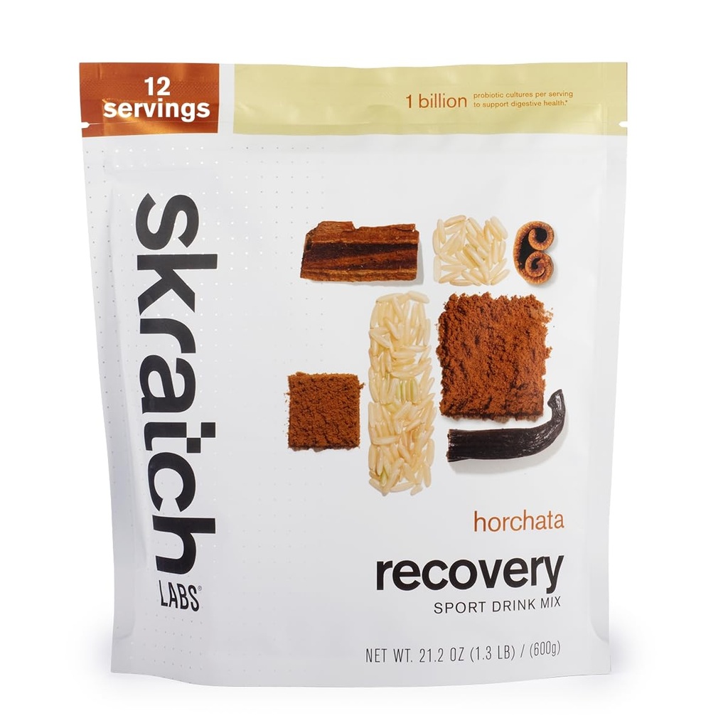 Skratch Labs Post Workout Recovery Drink Mix cu Horchata, (21.2 oz, 12 Servings) cu proteine complete de lapte de Casein și Whey și Probiotice, Gluten Free, Kosher, Vegetarian