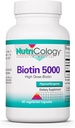 Nutricologie Biotin 5000 Supliment - 5000mcg Biotină, Vitamine pentru păr, piele și unghii, doză mare, Capsule vegetariene, Hipoalergice, Gluten Free - 60 Conte