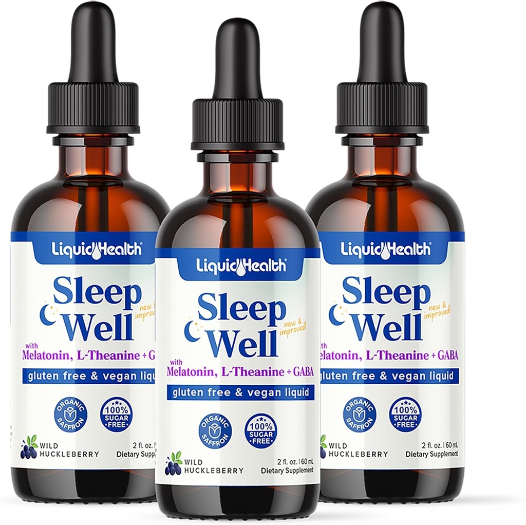 LICHIDHEALTH Sleep Well Natural Sleep Aid Melatonin Drops - Better Sleep & Mood, Relax & Calm Minte, Fall Asleep Faster Stay A Sleep Longer - Made in USA, Vegan, Sugar Free, Drug Free, Non-GMO (3 Pack)