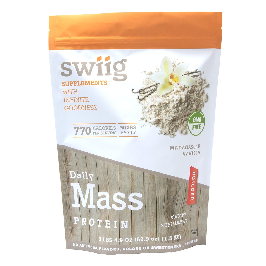 swiig Mass Builder Pulbere Proteină, Madagascar Vanilla, Nu Ingrediente OMG, Fără arome artificiale, Culori sau îndulcitori, Nu Fillers, 3.3 Pound Bag