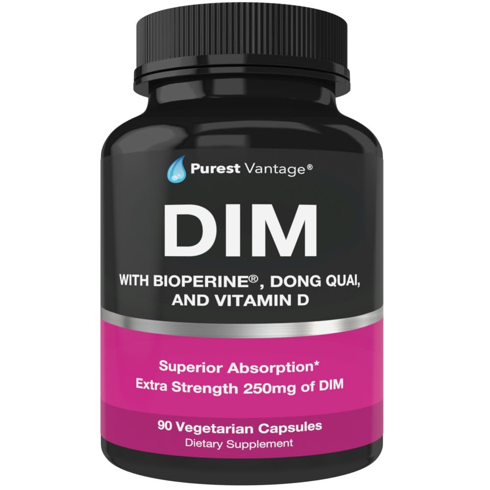 Pure DIM Supliment 250mg Diindolilmetan Plus BioPerine și Dong Quai - Hormone Echilibru de sprijin pentru femei și bărbați, Menopause & Suport estrogen - 90 Capsule vegetariene