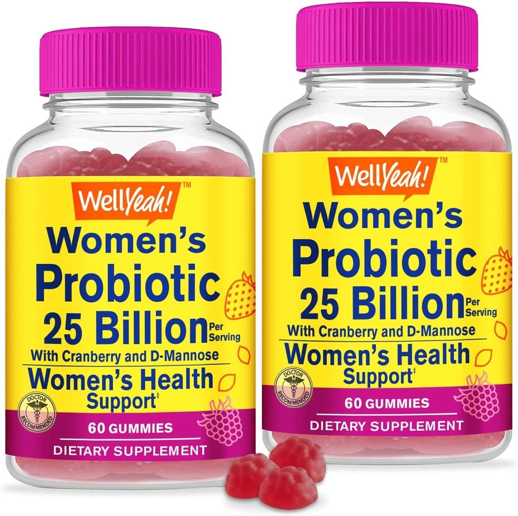 Ei bine... Da 25 Miliarde Probiotice pentru femei Cranberry și D-Mannose Gummies (2 Pack) - Vaginal și Gut Health, Digestive Support, și Feminine Sănătate - Femei Probiotice cu 12 Strains - 60 Gume