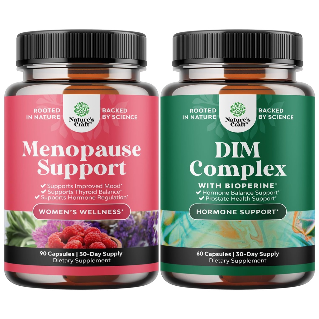 Bundle of Total Menopause Supplement - Hot Flashes Relief - Dong Quai Vitex Chaste Berry and Black Cohosh and Pure DIM with Bioperine - Diindolilmetan Testosteron Complex with Broccoli Florets