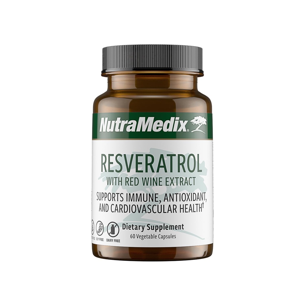 Capsulele de Resveratrol NutraMedix - Supliment antioxidanţi biodisponibili din extract de vin roşu + Piele de struguri - 200 mg Knotweed japonez pentru suport imun şi cardiovascular (60 capsule)