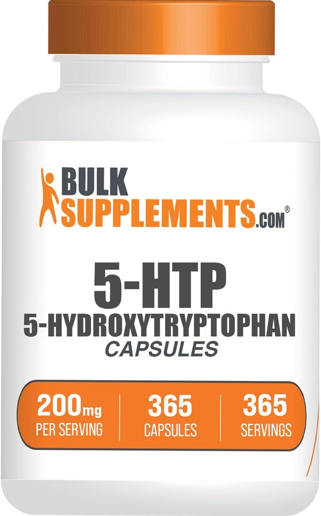 BulkSupplements.com Capsule 5-HTP - 5-Hridrytriptofan, 5-HTP 200mg, 5 HTP supliment - Amino Acid Supliment, Gluten gratuit, 1 capsulă per Serving, 365 capsule (Pachet de 1)