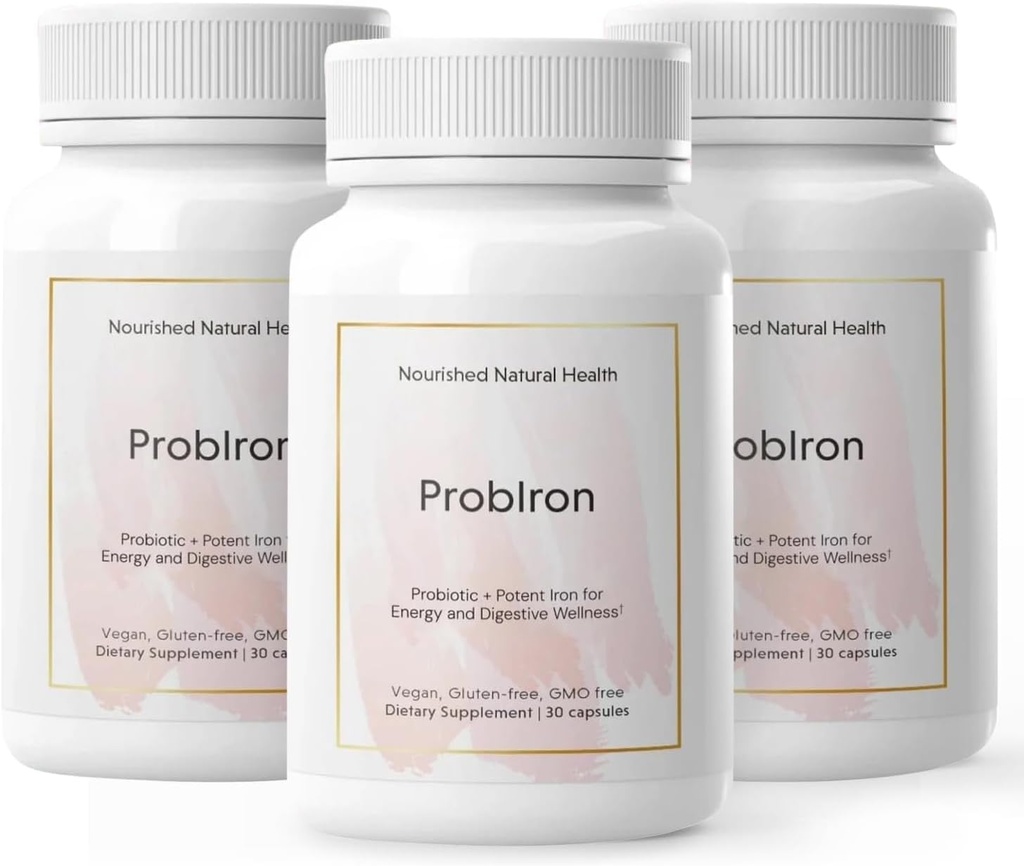 Sanatate naturala probIron - Probiotic feminin + Supliment de fier amplificat cu vitamina C si cupru - Formula Vegan pentru energie si wellness digestiv - 90 capsule