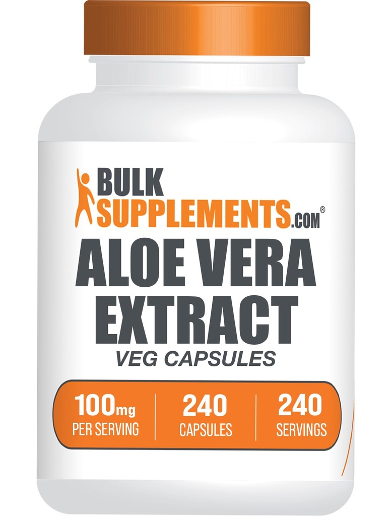 BulkSupplements.com Aloe Vera Capsules - Aloe Vera Extract, Aloe Vera Supliment - Herbal Supplement, Gluten Free, 1 Capsule per Serving, 240 Veg Capsule (Pachet de 1)