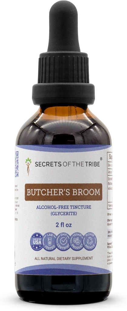 Secretele extractului lichid fără alcool al măcelarului Tribului Măcelarului, Broom Butcher (Ruscus aculeatus) Suplimentul rădăcină uscată de tinctură (2 FL OZ)
