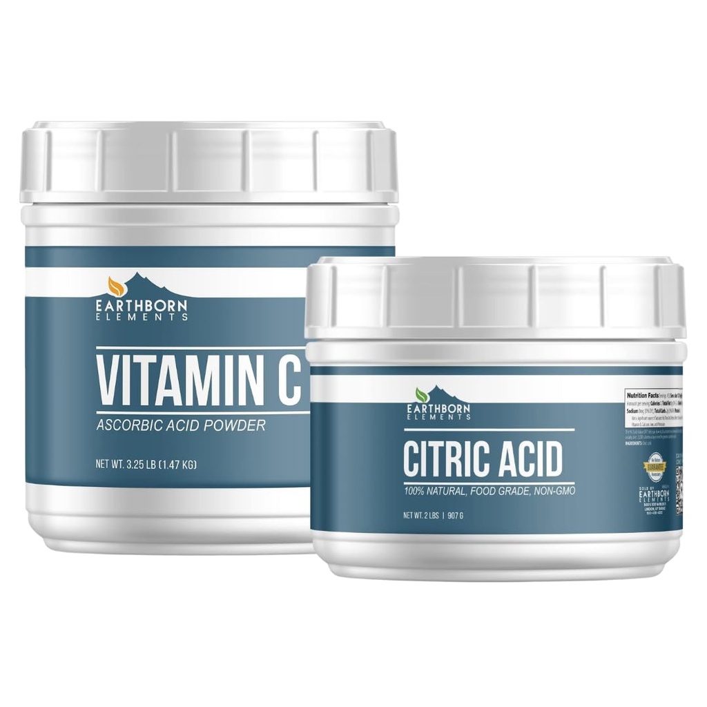 Elemente earthborn Vitamina C și Citric Acid Bundle, Diverse Dimensiuni, Siguranță alimentară, Conservanți și Suplimente