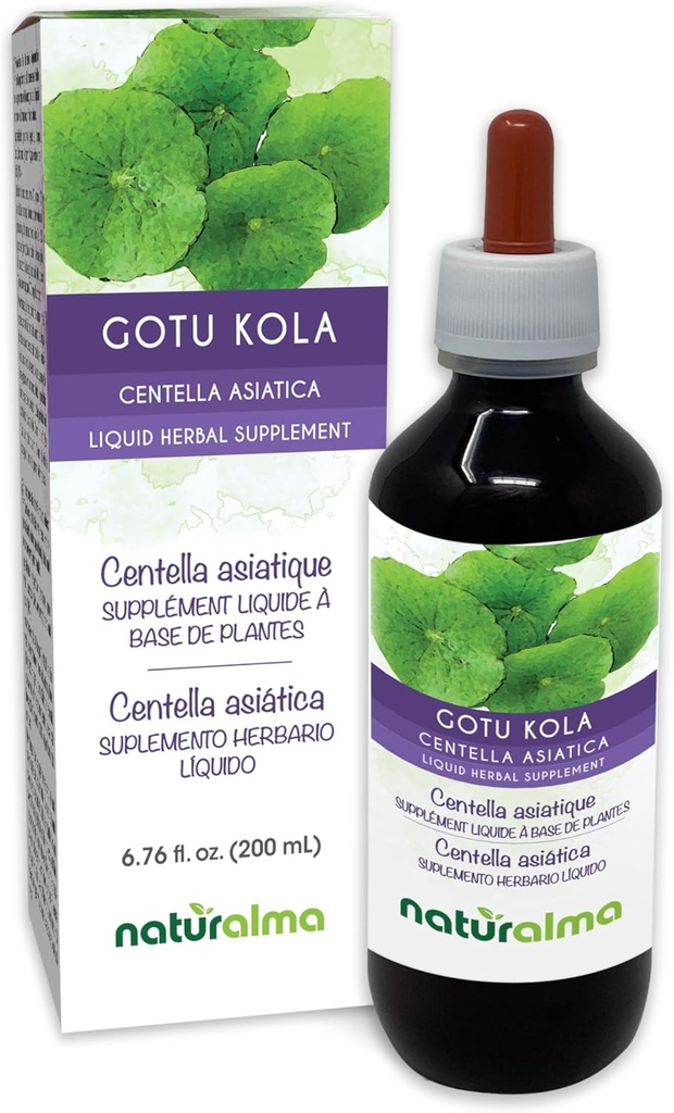Naturalma Gotu kola (Centella asiatica) plante aromatice Tinctură fără alcool - 6,76 fl oz Extract lichid în picături - Supliment vegetal - Vegan