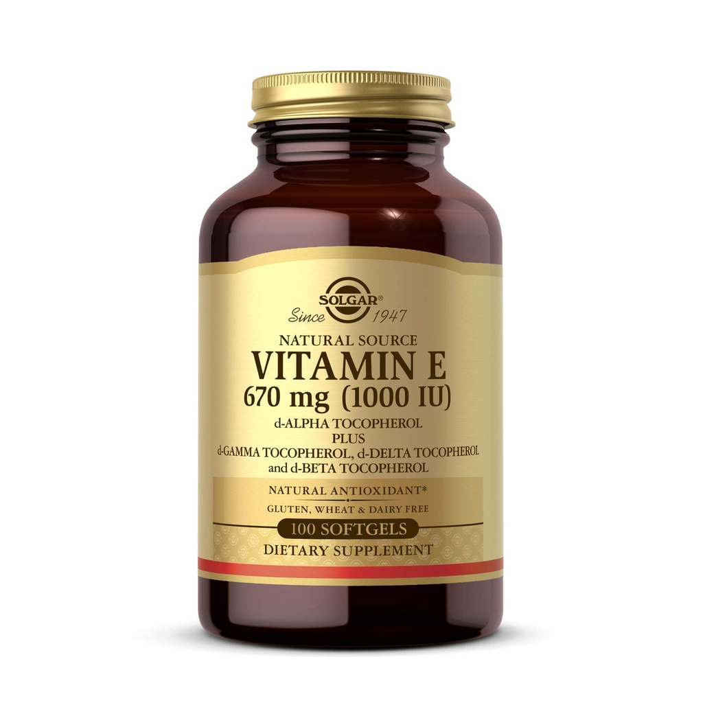 Solgar Vitamina E 670 mg (1000 UI), 100 Softgels mixte - Antioxidant natural, Skin & Immune System Support - Vitamina natural-sursa E - Gluten gratuit, lactate gratuit - 100 Serviri