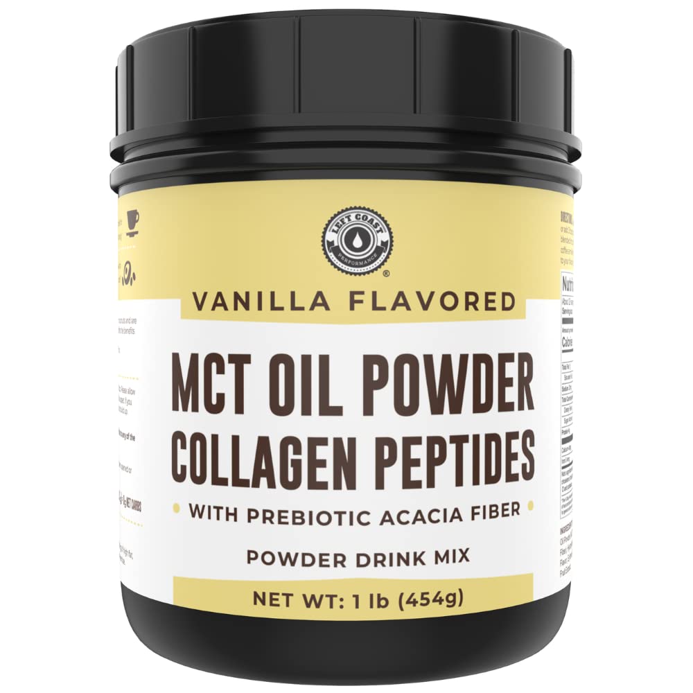 Keto MCT Oil Powder + Colagen + Prebiotic Acacia Fiber, Vanilla Flavor, 16oz. MCT Oil Powder din nuci de cocos. Grass Fed Colagen, Perfect pentru Keto, 0 Net Carb, Stevia, Erythritol, Powderd Drink