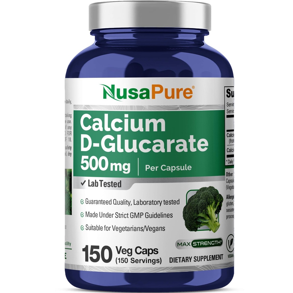 NusaPure Calciu D-Glucarate 500 mg 150 Veggie Caps, Vegan, Non-GMO, Gluten-Free