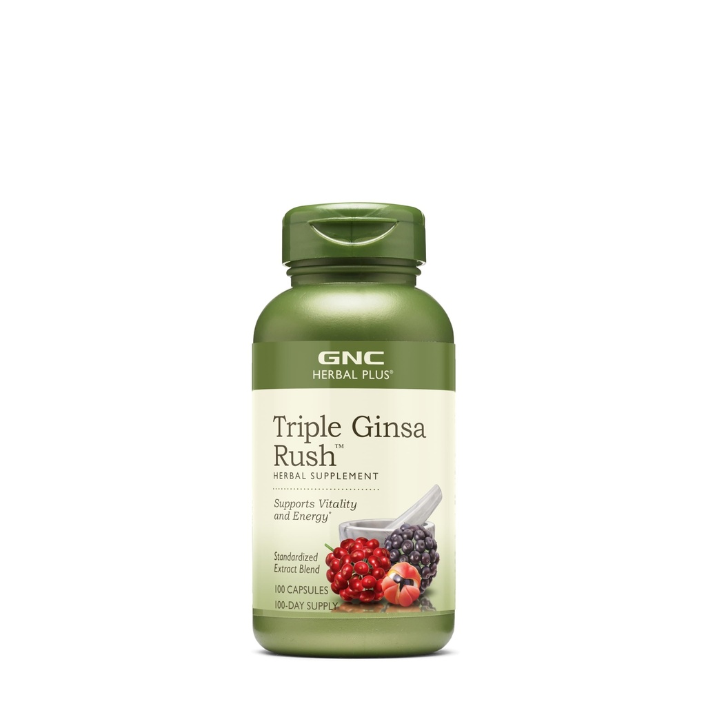 GNC Herbal Plus Triple Ginsa Rush, sprijină vitalitatea și energia, 100 capsule