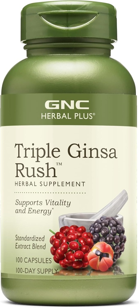 GNC Herbal Plus Triple Ginsa Rush, Supports Vitality and Energy, 100 Capsules