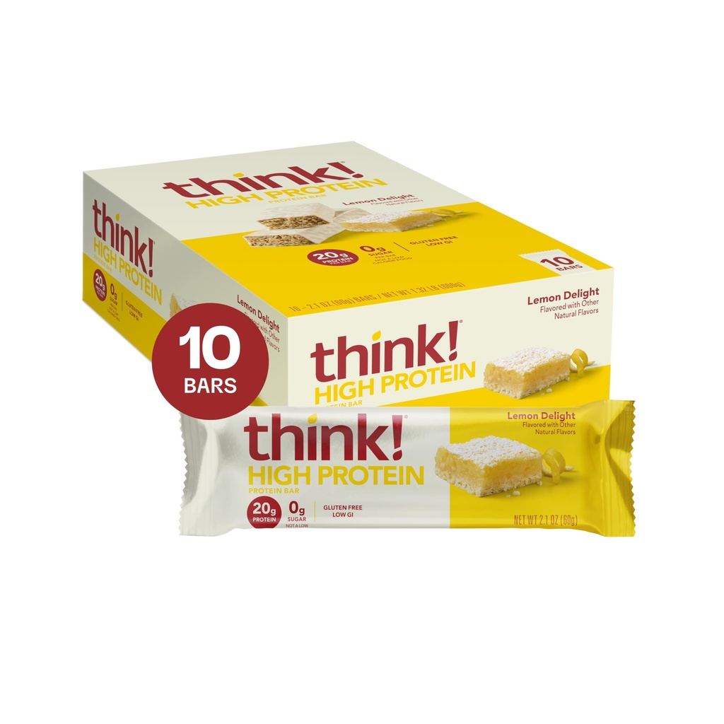 Gândeşte-te! Baruri de proteine, Snacks-uri de proteine ridicate, Gluten gratuit, Kosher Friendly, Lemon Delight, Nutritie Baruri, 2.1 Oz pe Bar, 10 Conte (Packing May Vary)