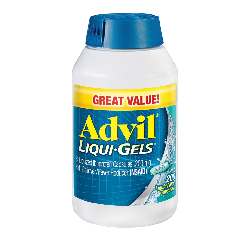 Advil Liqui-Gels Durere Reliever şi Reductor Febră, Durere Medicina pentru adulţi cu Ibuprofen 200mg pentru dureri de cap, dureri de spate, dureri menstruale şi dureri articulare de relief - 200 capsule umplute cu lichid
