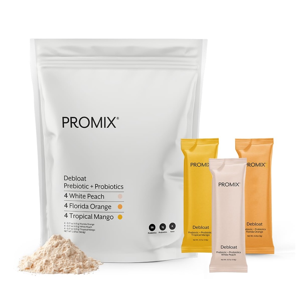 ProMix Nutrition Debloat Prebiotice și Probiotice - Digestive Health, Greață Relief, Reparații Gut, și Bloating Relief pentru femei și bărbați - Variety Pack - 12 Serviri (Pachet de 12)