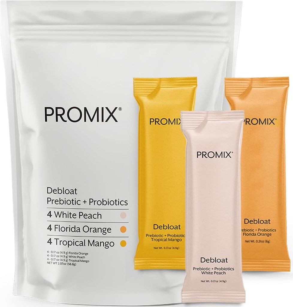 ProMix Nutrition Debloat Prebiotice și Probiotice - Digestive Health, Greață Relief, Reparații Gut, și Bloating Relief pentru femei și bărbați - Variety Pack - 12 Serviri (Pachet de 12)