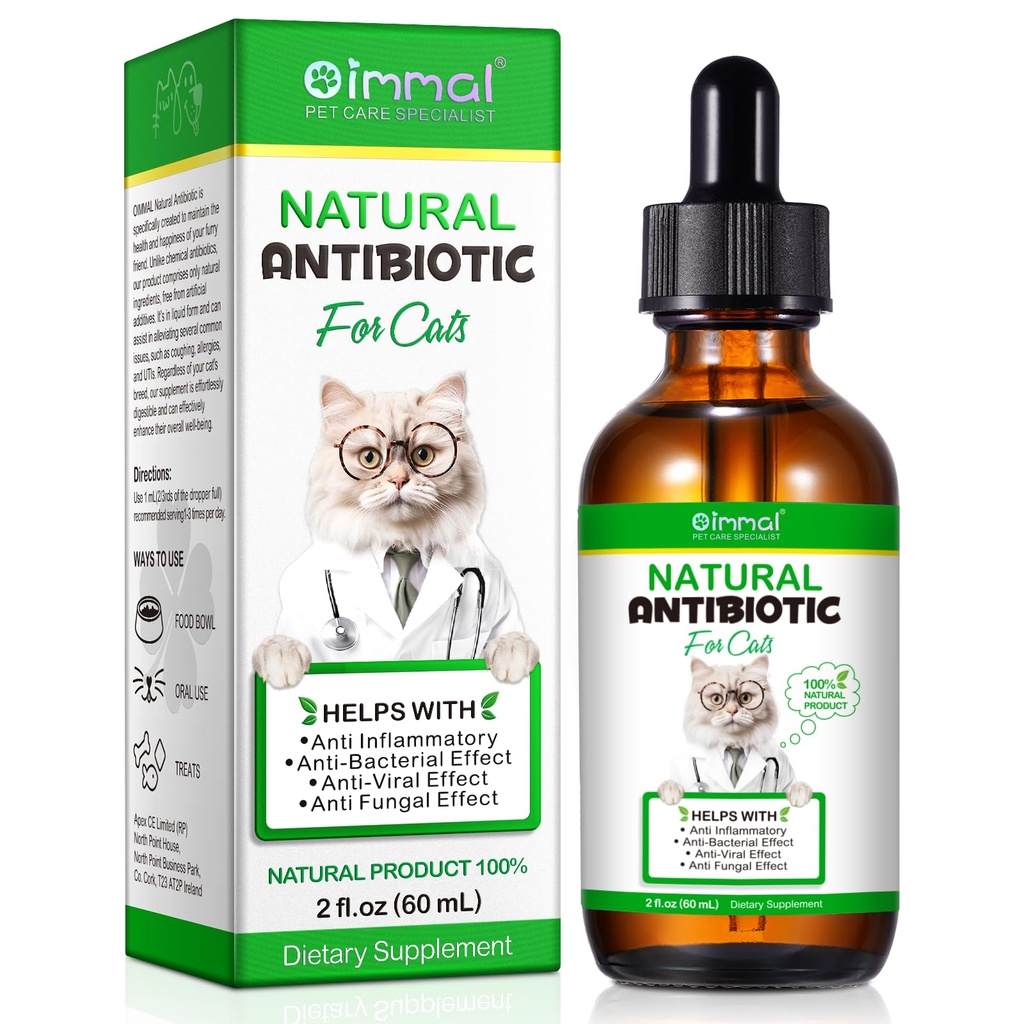Antibiotice pentru pisici, Suplimente naturale de animale de companie antibiotice susține imune și pisici Alergie ajutor, Cat Multivitamine UTI picături pentru toate vârstele și rase de pisica, aroma de pui - 2 Fl Oz / 1 ambalaj