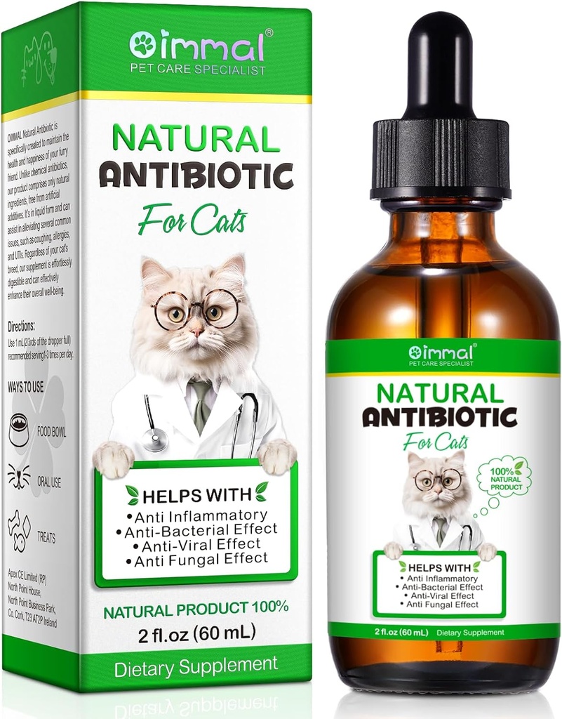 Antibiotice pentru pisici, Suplimente naturale de animale de companie antibiotice susține imune și pisici Alergie ajutor, Cat Multivitamine UTI picături pentru toate vârstele și rase de pisica, aroma de pui - 2 Fl Oz / 1 ambalaj