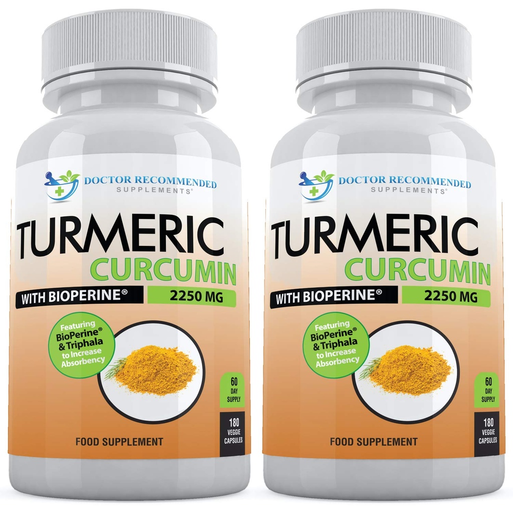 Curcumina turmerica cu Bioperina - 360 Capsule vegetale - 2250 mg 95% Curcuminoide cu Suplimentul Pepper Negru si Triphala (Pachet de 2)