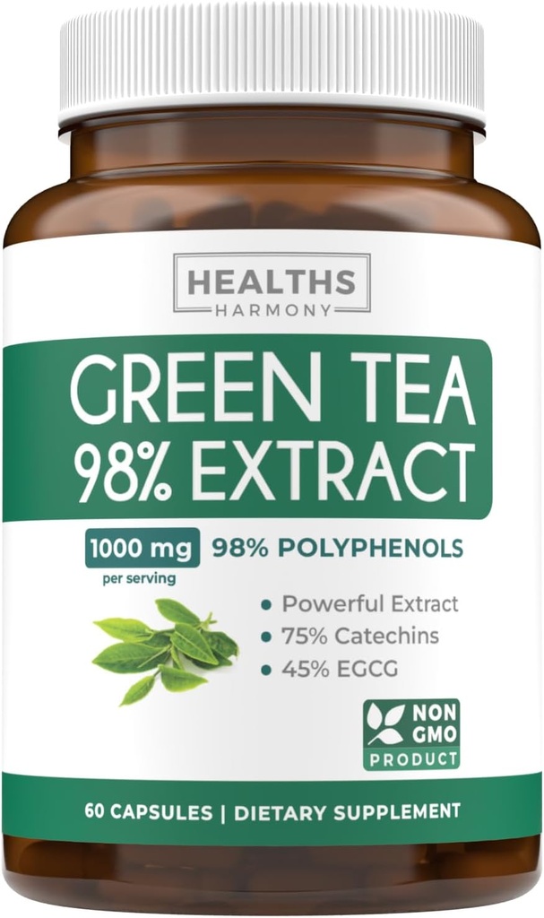 EGCG Green Ceai Extract capsule - Super mare potenta Pastile de ceai verde antioxidant bogat Formula ambalate cu polifenoli Catechini & EGCG - 500 mg per capsule - non-GMO & Made in the USA (1 lună de aprovizionare)