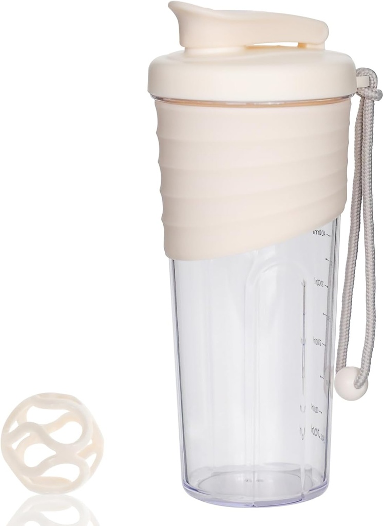 Agitator flacon pentru amestecuri de proteine, 24 oz, Shaker de proteine cu bila Whisk, Mixer Sticla, Portable Pre Workout Whey băutură Shaker Cup, Bej